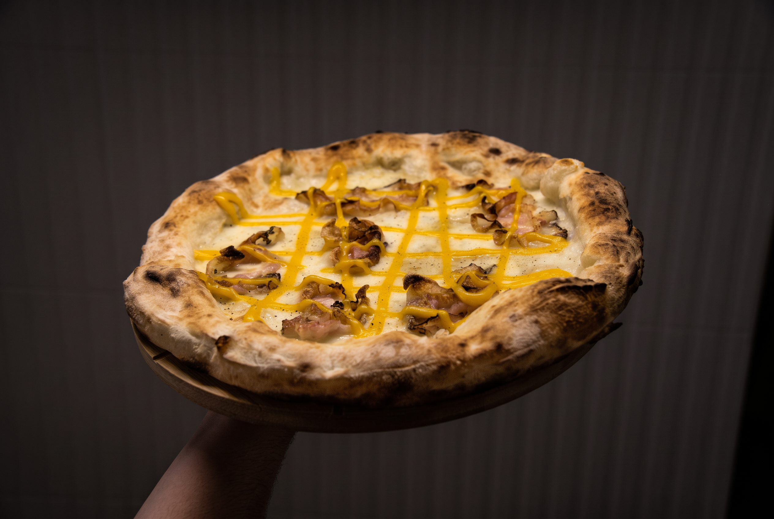 Pizza Chifla recién hecha servida durante un evento